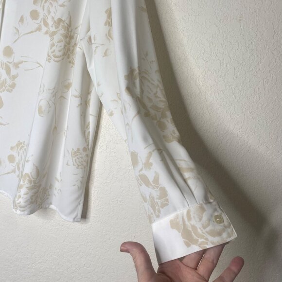 Laura‎ Scott Womens 24W Floral Button-Front Blouse Beige/White Lightweight - Picture 5 of 11